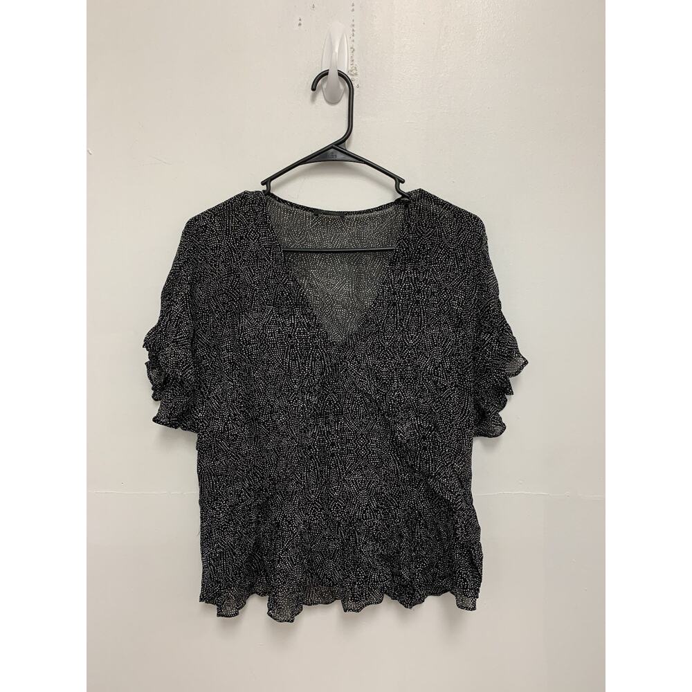 Ikks Women Black and White Print Ruffle Blouse 38